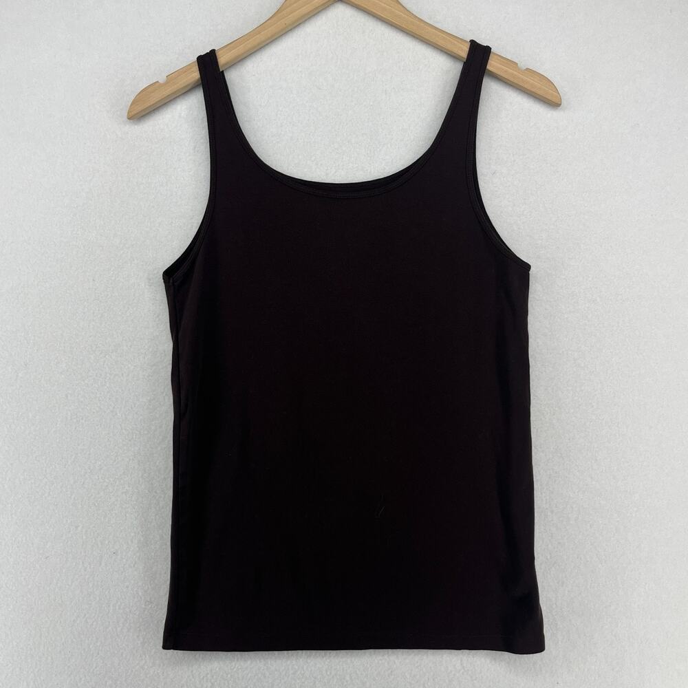 EILEEN FISHER Tank Top L Cami Organic Cotton Ribbed Jersey Scoop Neck Brown